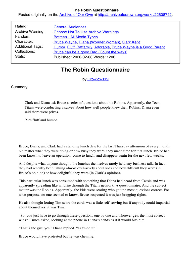 The Robin Questionnaire | PDF | Batman