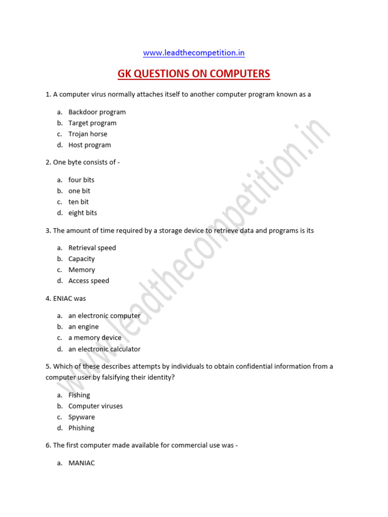 Computer GK Questions and Answers | PDF | Computer File | World Wide Web