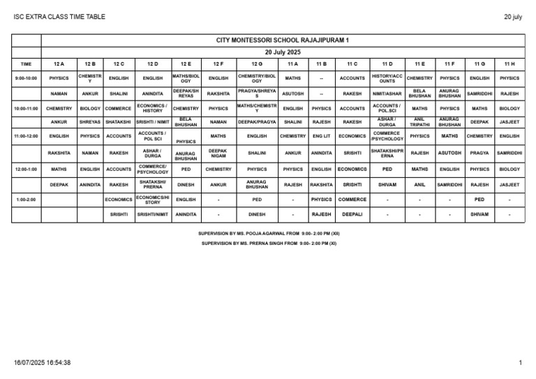 ISC Extra Class Schedule July 2025 | PDF