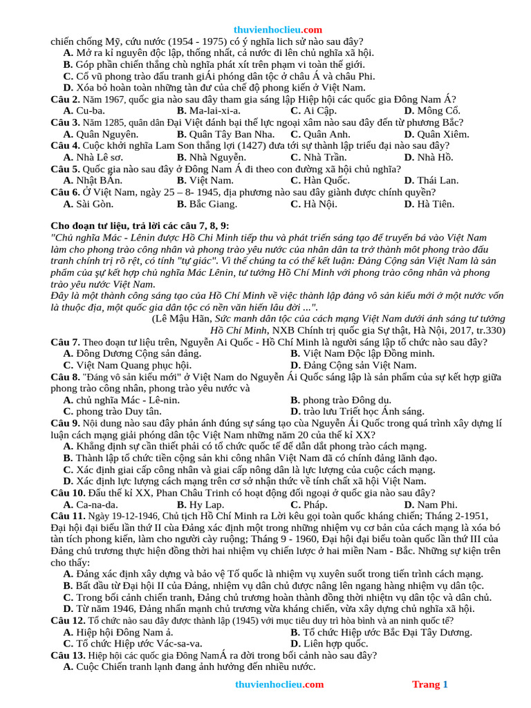 De Thi TN THPT 2025 Mon Lich Su Bo GD | PDF