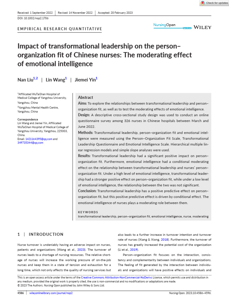 Nursing Open - 2023 - Liu - Impact of Transformational Leadership On ...