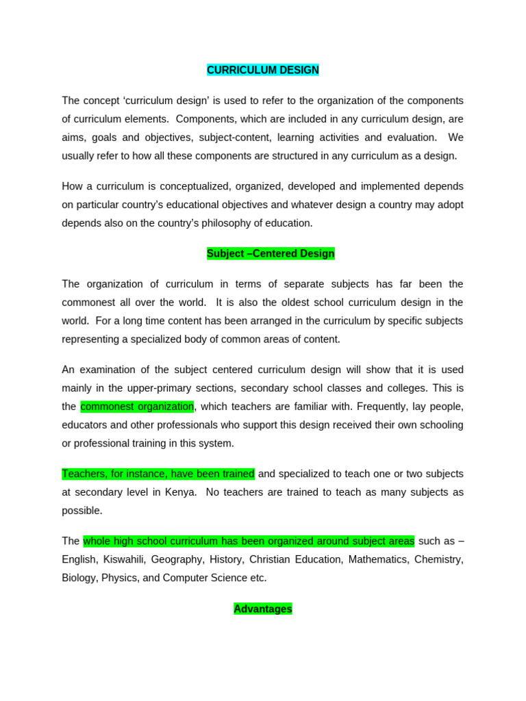 Curriculum Design Components in Kenya | PDF | Curriculum | Educational ...