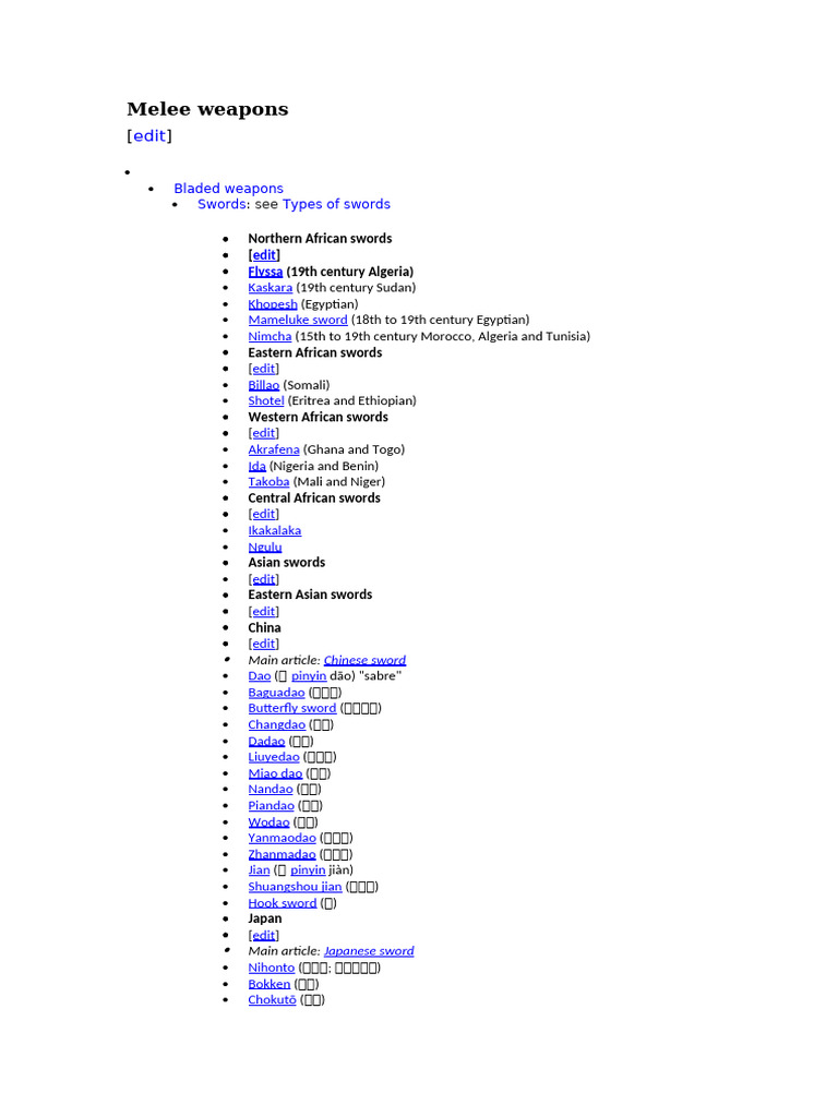Types Of Weapons List