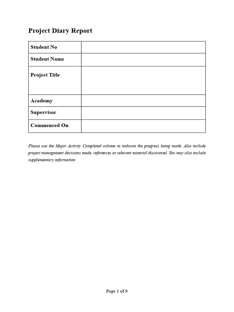 Project Diary Report Template | PDF