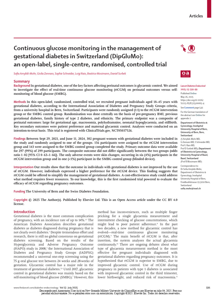 Continuous Glucose Monitoring in The Management of Gestational Diabetes ...
