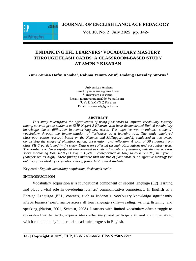 Flashcards Boost EFL Vocabulary Mastery | PDF | Vocabulary | Learning