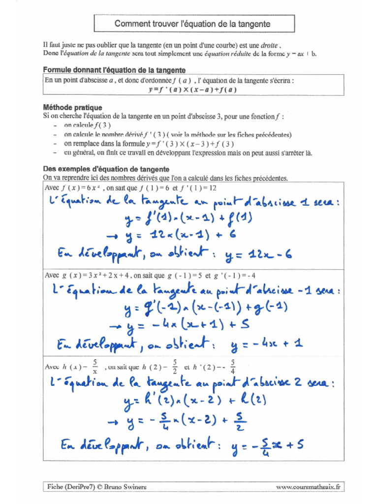 Comment Trouver Equation de La Tangente | PDF