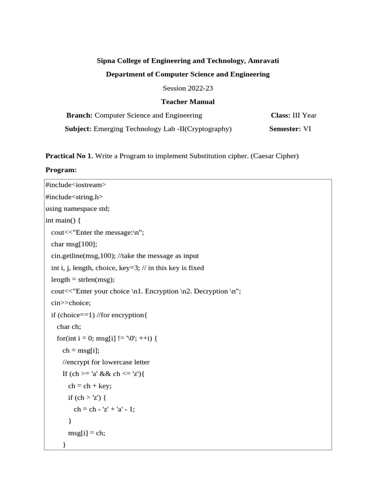 Caesar Cipher Implementation Guide | PDF