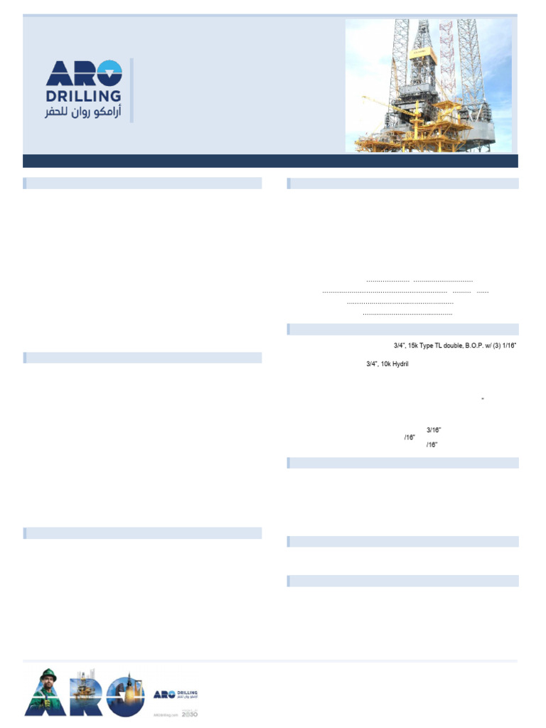 Bob Palmer Rig Specifications Overview | PDF | Horsepower | Drill