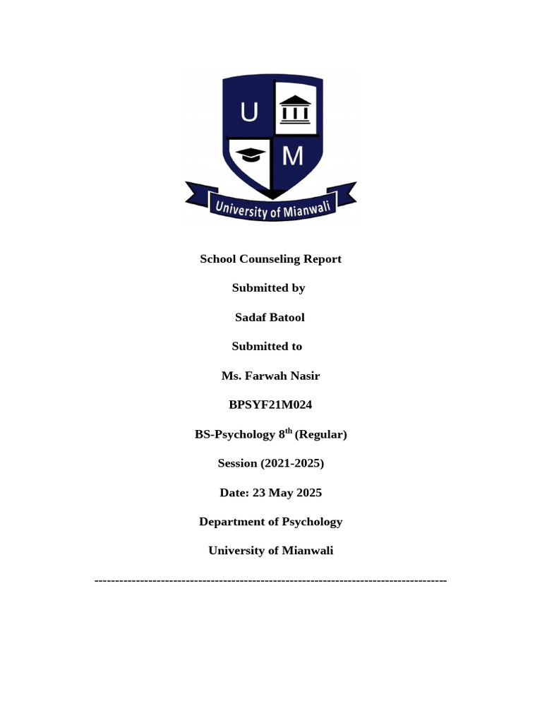 School Counseling Report Sadaf Batool | PDF | Learning Disability ...