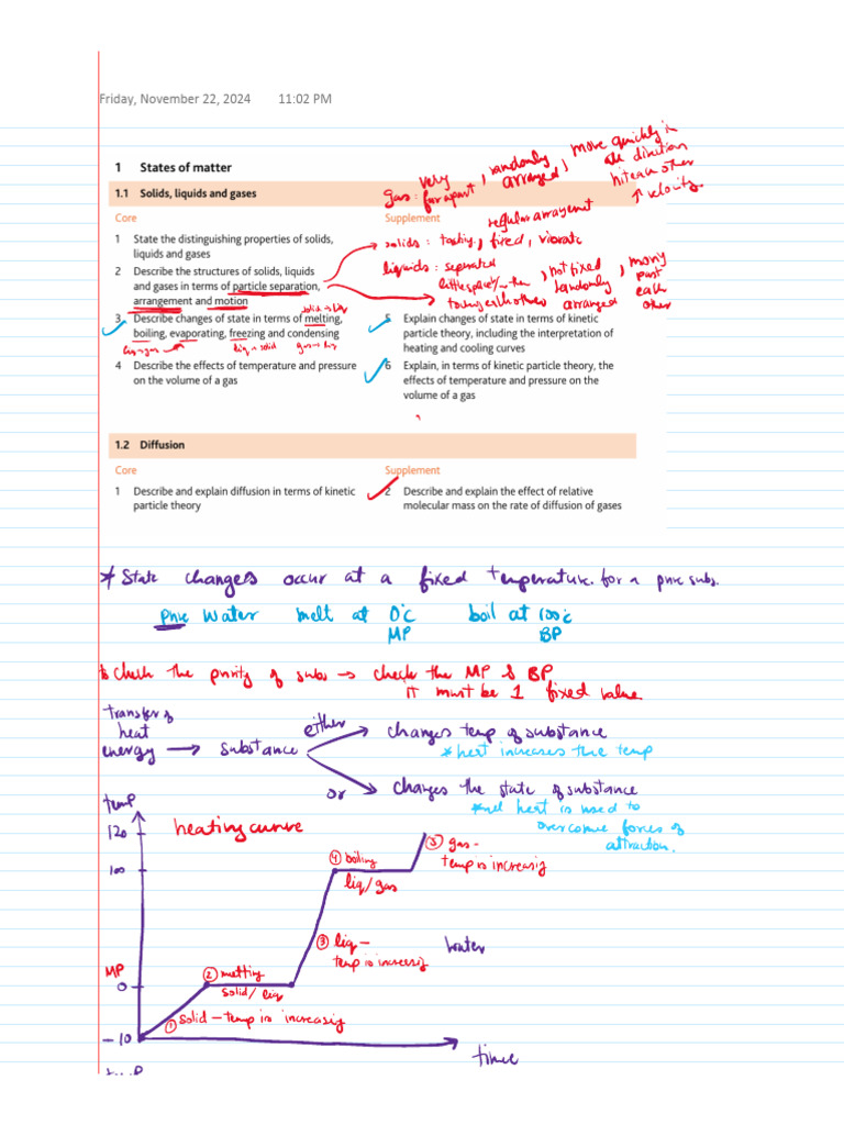 States of Matter (Igcse Chemistry Chapter 1 Notes) | PDF