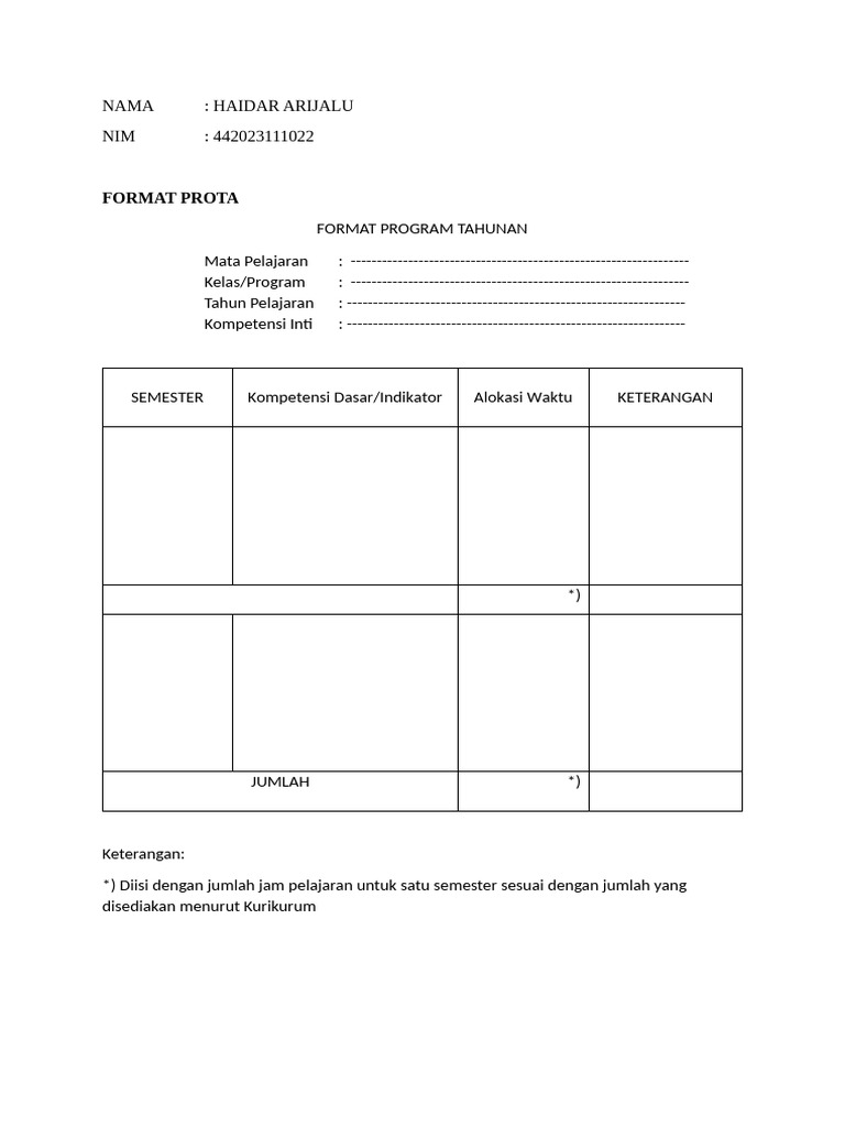 Format Prosem untuk Program Tahunan | PDF