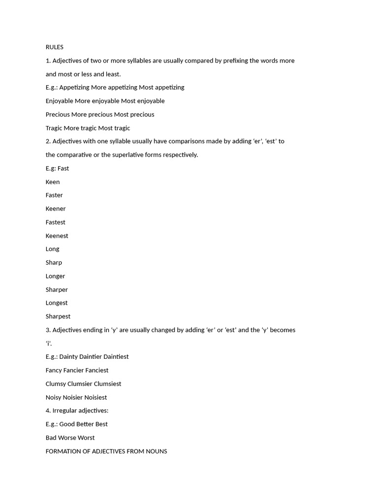 Adjective Comparison Rules Explained | PDF