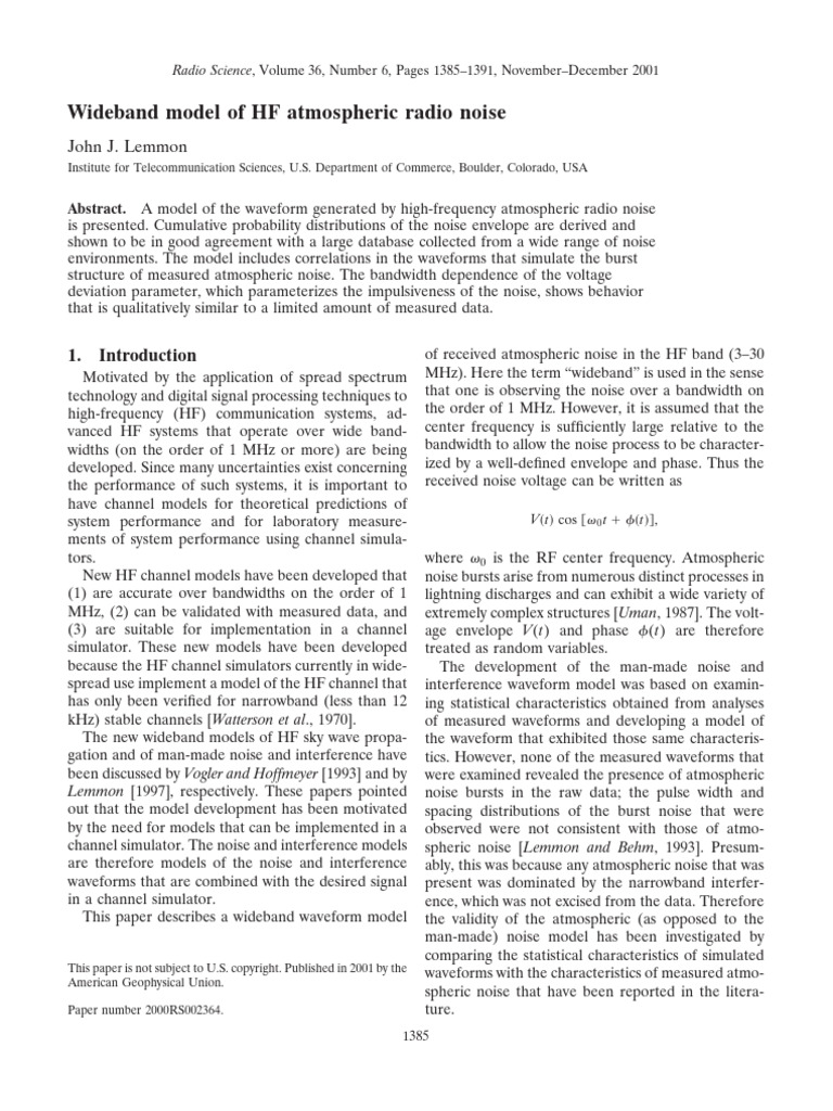 HF Atmospheric Radio Noise Model | PDF | Bandwidth (Signal Processing ...