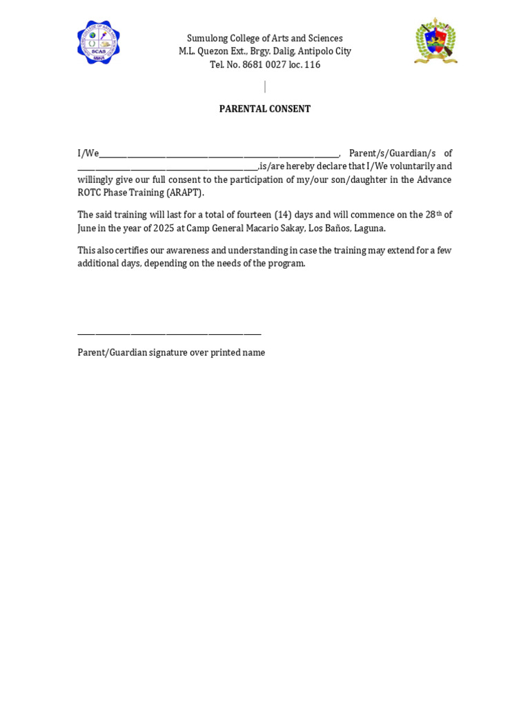 Parental Consent for ROTC Training | PDF