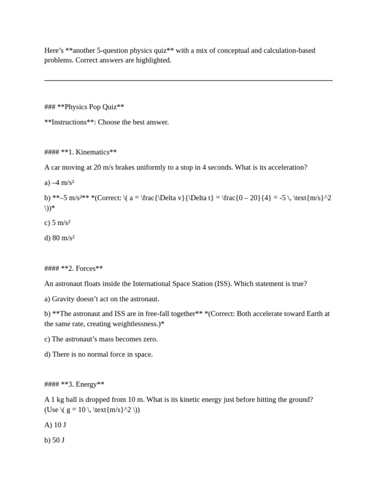 Physics 72b Questionnaire | PDF