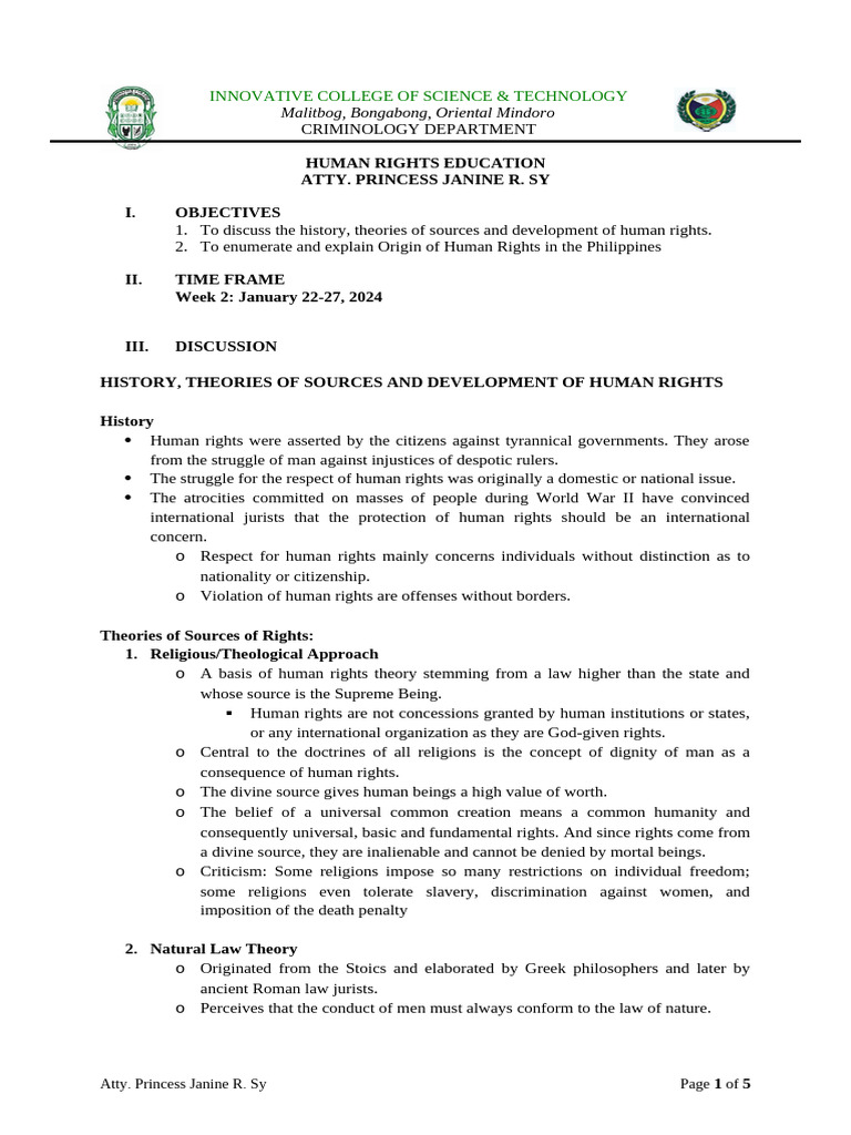 Human Rights - Week 2 | PDF | Natural Law | Human Rights