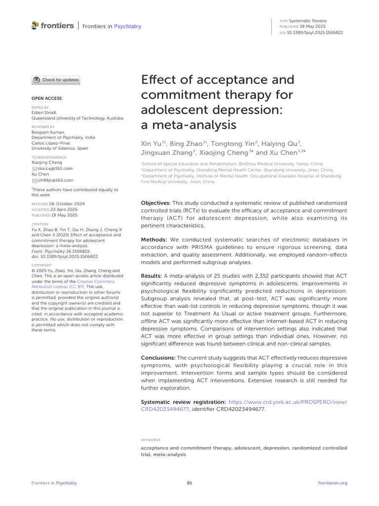 Effect of Acceptance and Commitment Therapy For Ad | PDF | Cognitive ...