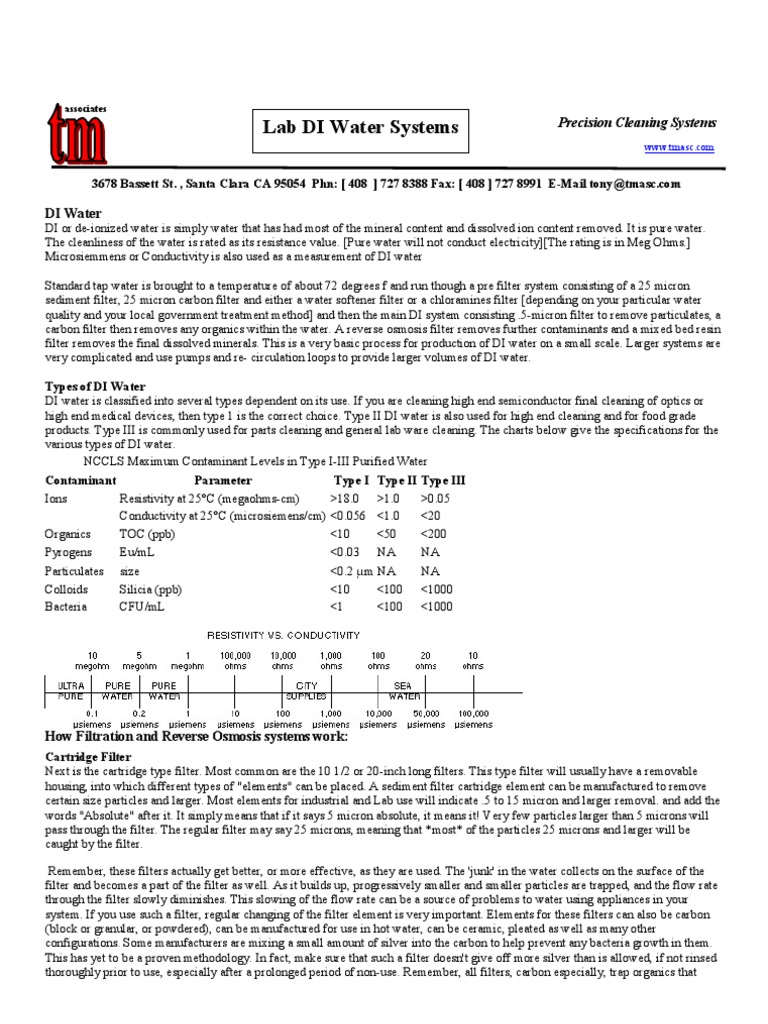 Lab DI Water System Overview | PDF