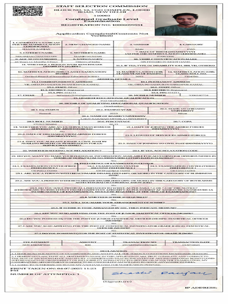 SSC CGL Application 2025 | PDF