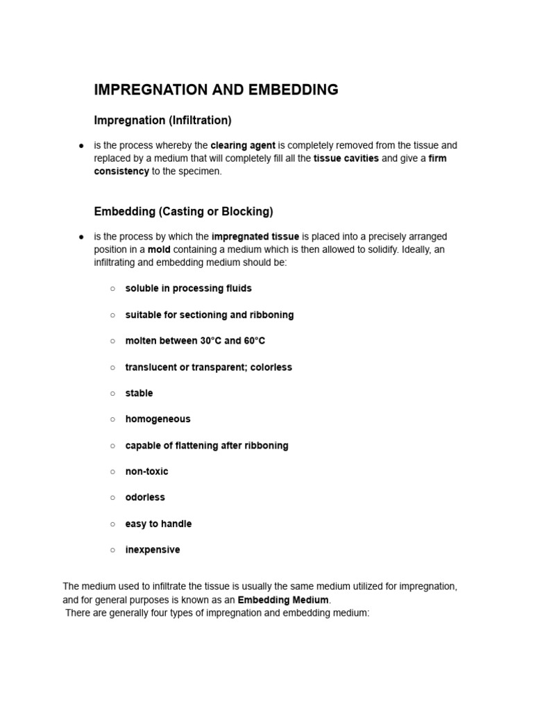 Infiltration and Embedding in Histopathology | PDF | Wax | Histology