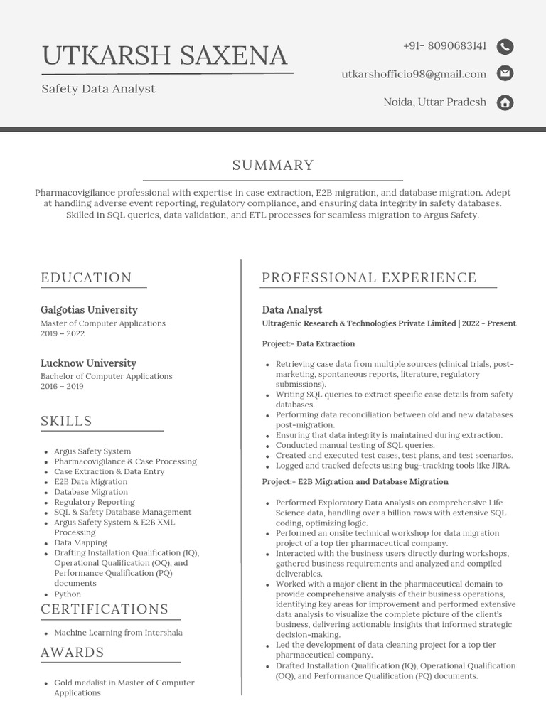 Safety Data Analyst Resume Summary | PDF | Databases | Data Analysis