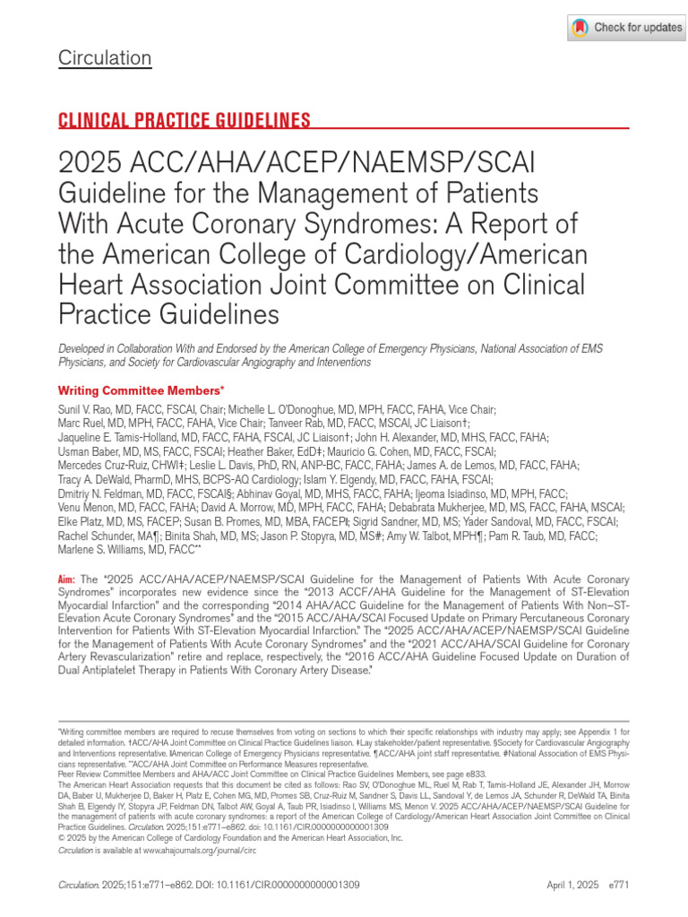 2025 ACC-AHA Guideline For The Management of Patients With Acute ...