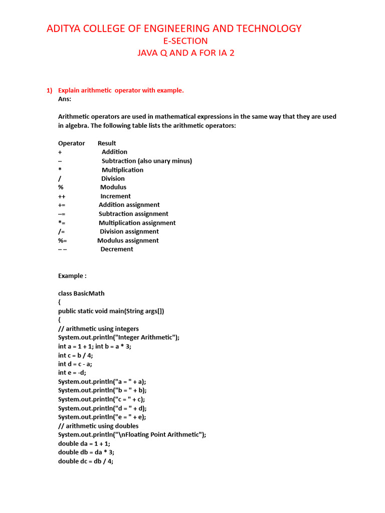 Java Operators and Control Structures Q&A | PDF | Boolean Data Type ...
