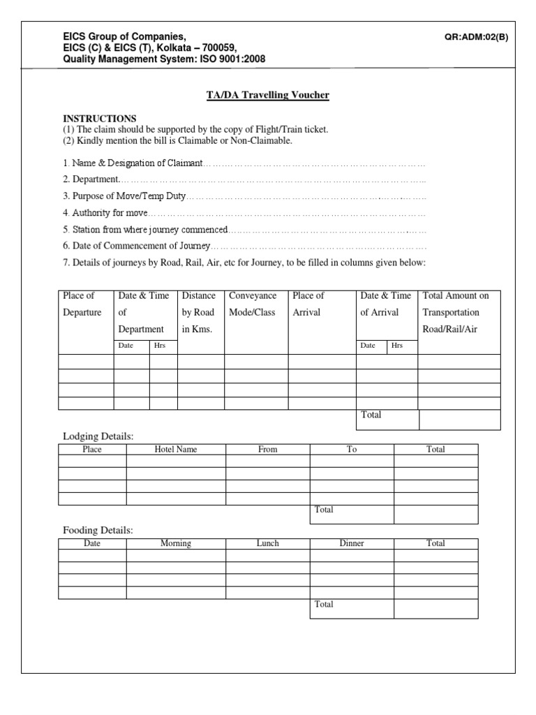 Travel Expense Claim Form Template | PDF