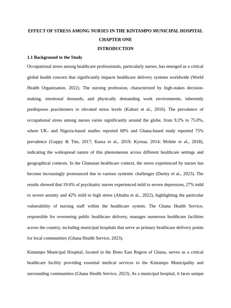 Effect of Stress Among Nurses in The Kintampo Municipal Hospital | PDF ...