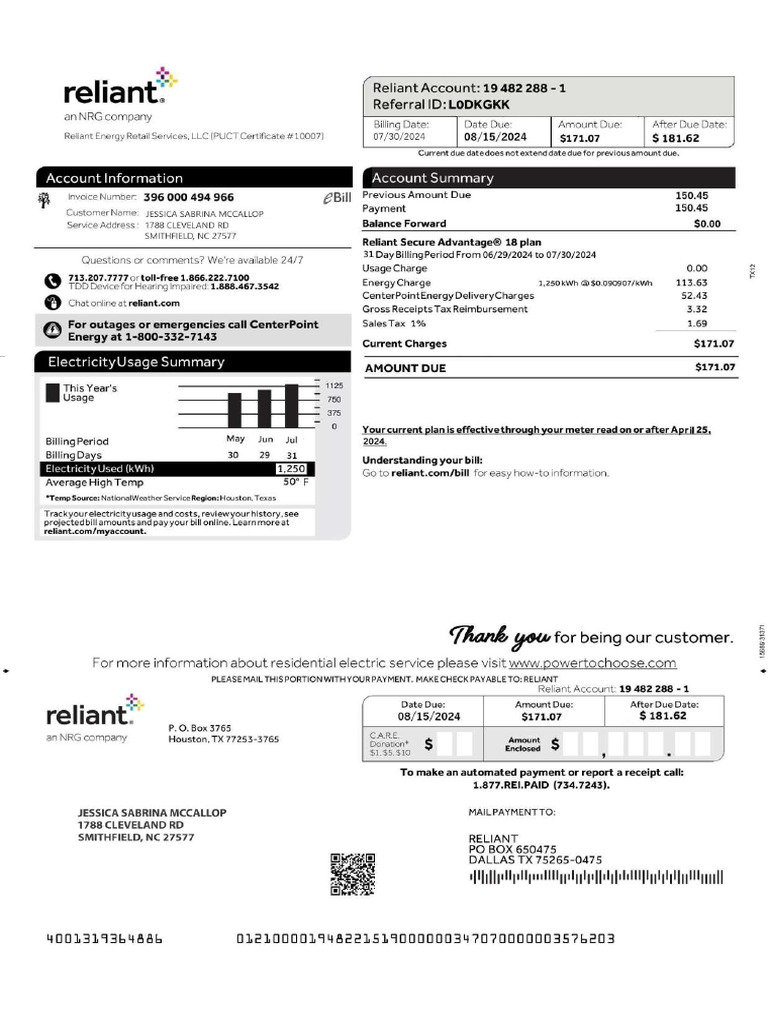 Reliant My Bill 1 | PDF