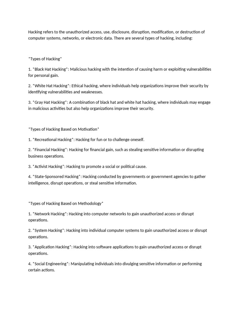 Understanding Hacking Types and Techniques | PDF