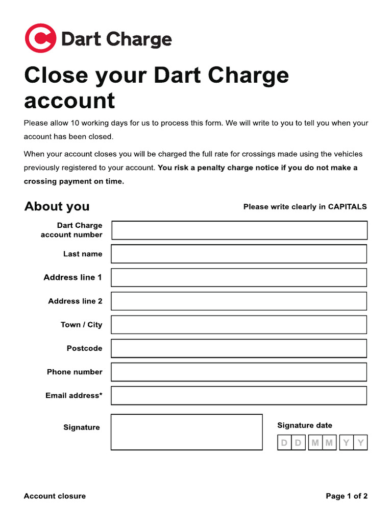 Close Your Dart Charge Account Process | PDF