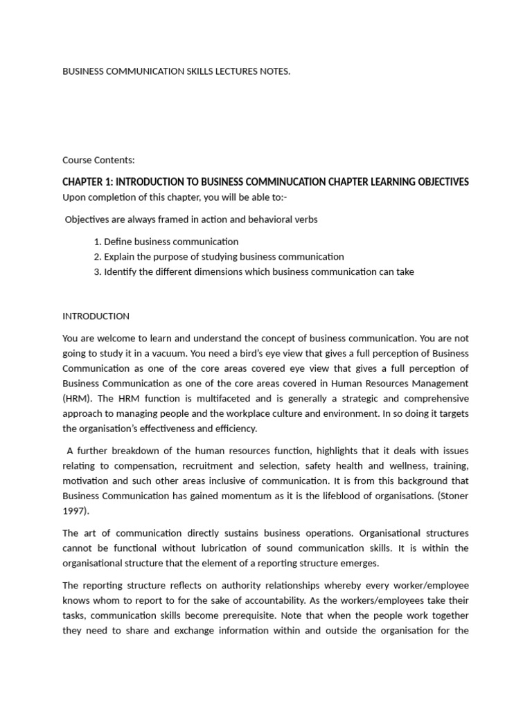 Business Communication Skills Lectures Notes | PDF | Communication ...