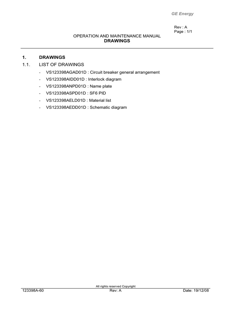 GE Energy Operation Manual Drawings | PDF