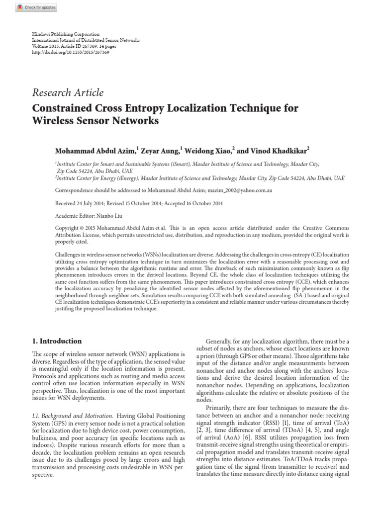 Constrained Cross Entropy Localization Technique For WSN | PDF ...