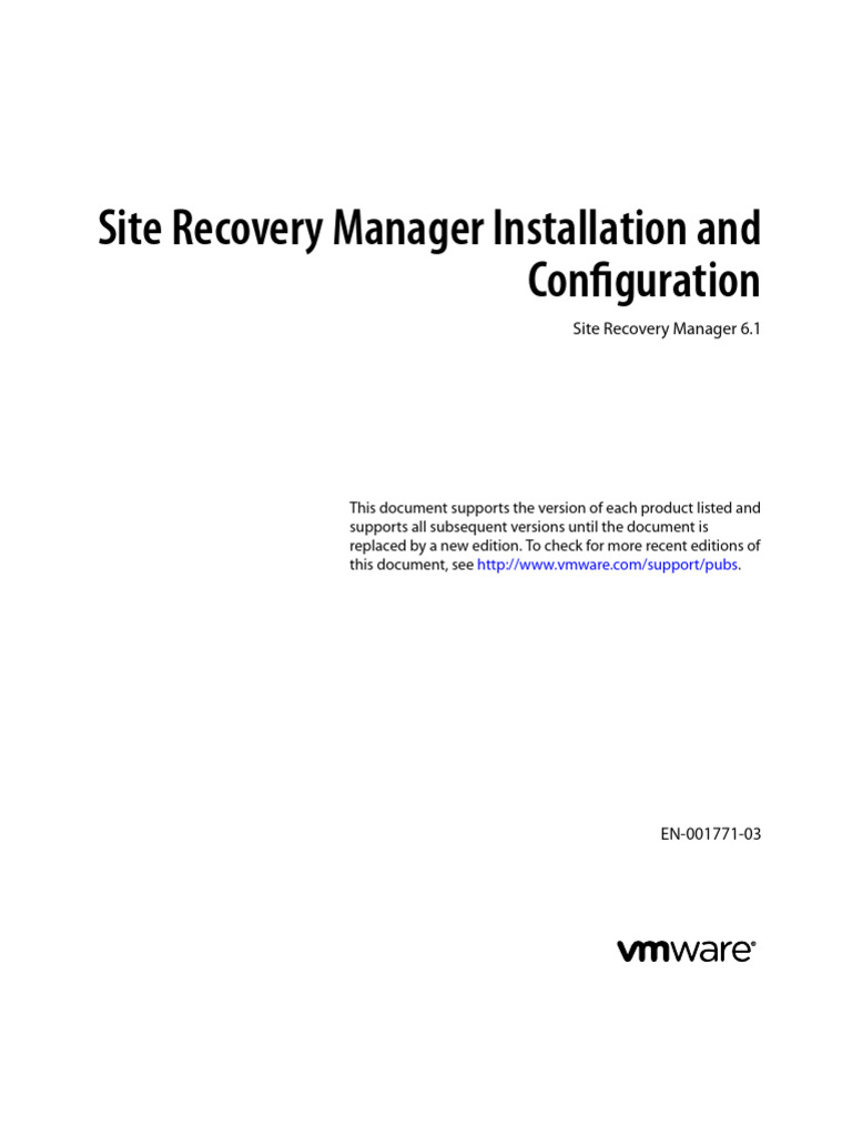 VMware Site Recovery Manager Setup Guide | PDF | Databases | Microsoft ...