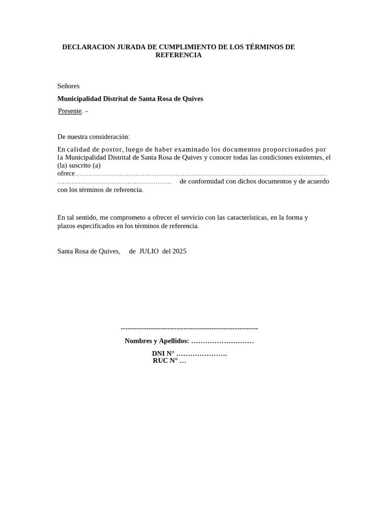 Declaración Jurada de Cumplimiento | PDF