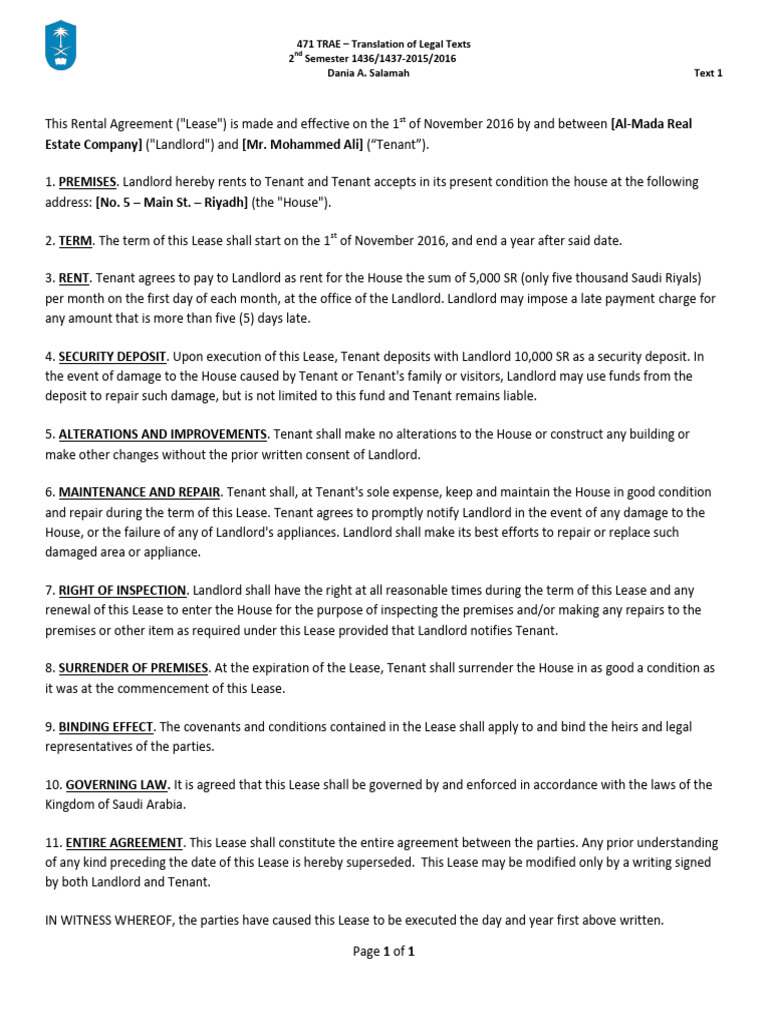 House Rent Agreement in Saudi Arabia | PDF | Leasehold Estate | Lease