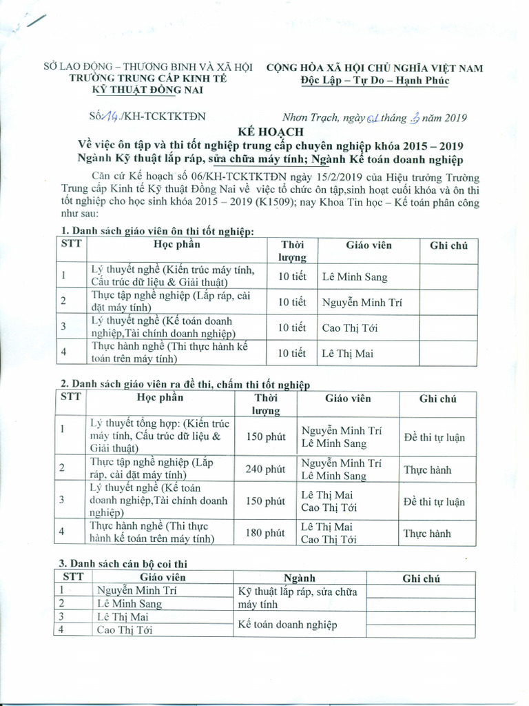 14-KH On Tap Va Thi Tot Nghiep K2015-2019 Nganh KTMT, KTDN | PDF