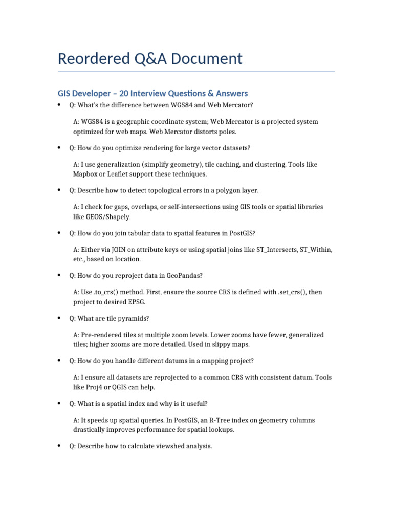 GIS Developer Interview Q&A Guide | PDF | Geographic Information System ...