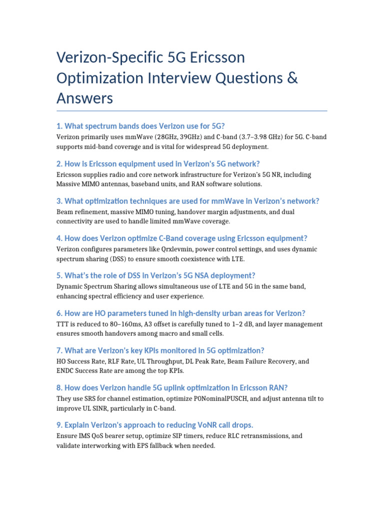 Verizon 5G Optimization with Ericsson | PDF
