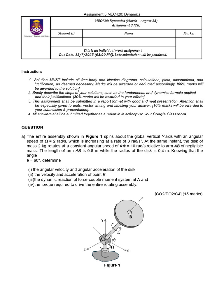 MEC420 - Assignment 03 For 2R | PDF