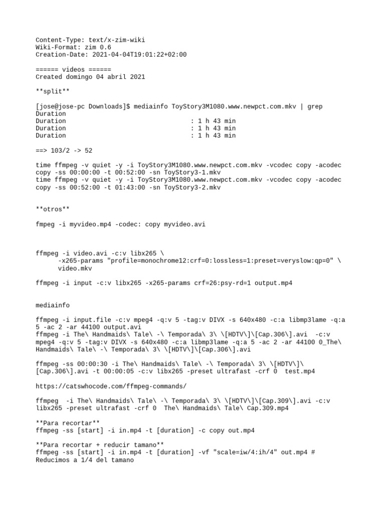 Reducir Tamaño Video con FFmpeg | PDF