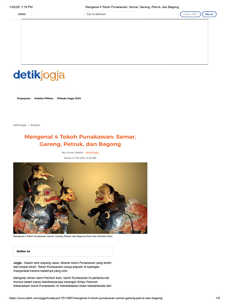 Mengenal 4 Tokoh Punakawan_ Semar, Gareng, Petruk, Dan Bagong | PDF