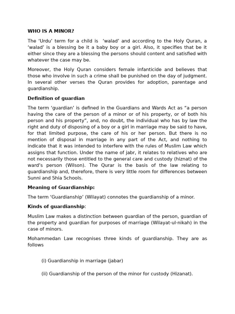 Guardianship of Minors in Muslim Law | PDF | Legal Guardian | Child Custody