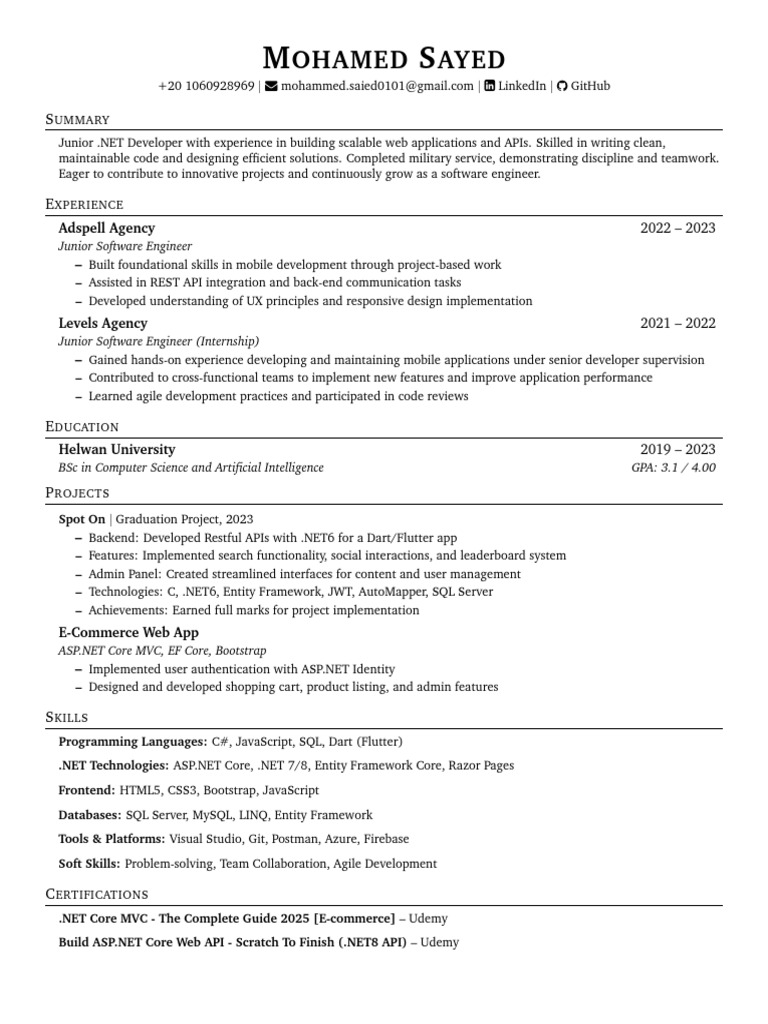 Junior .NET Developer Profile | PDF | Entity Framework | Web Application