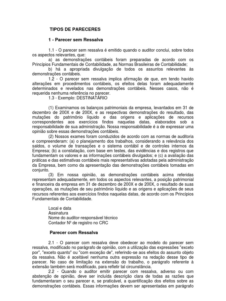 Tipos de Pareceres | PDF | Relatório anual | Contabilidade