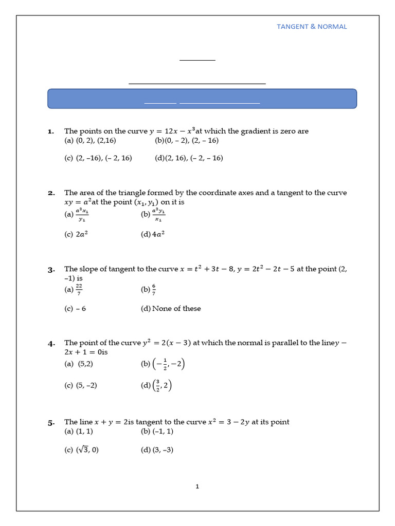 Dpp-1 Tangent & Normal | PDF | Slope | Tangent