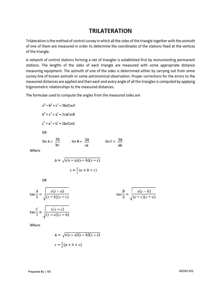 TRILATERATION | PDF | Surveying | Triangle